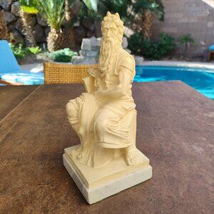 Moses Sculpture on White Marble Base Vintage Figure 9" Tall